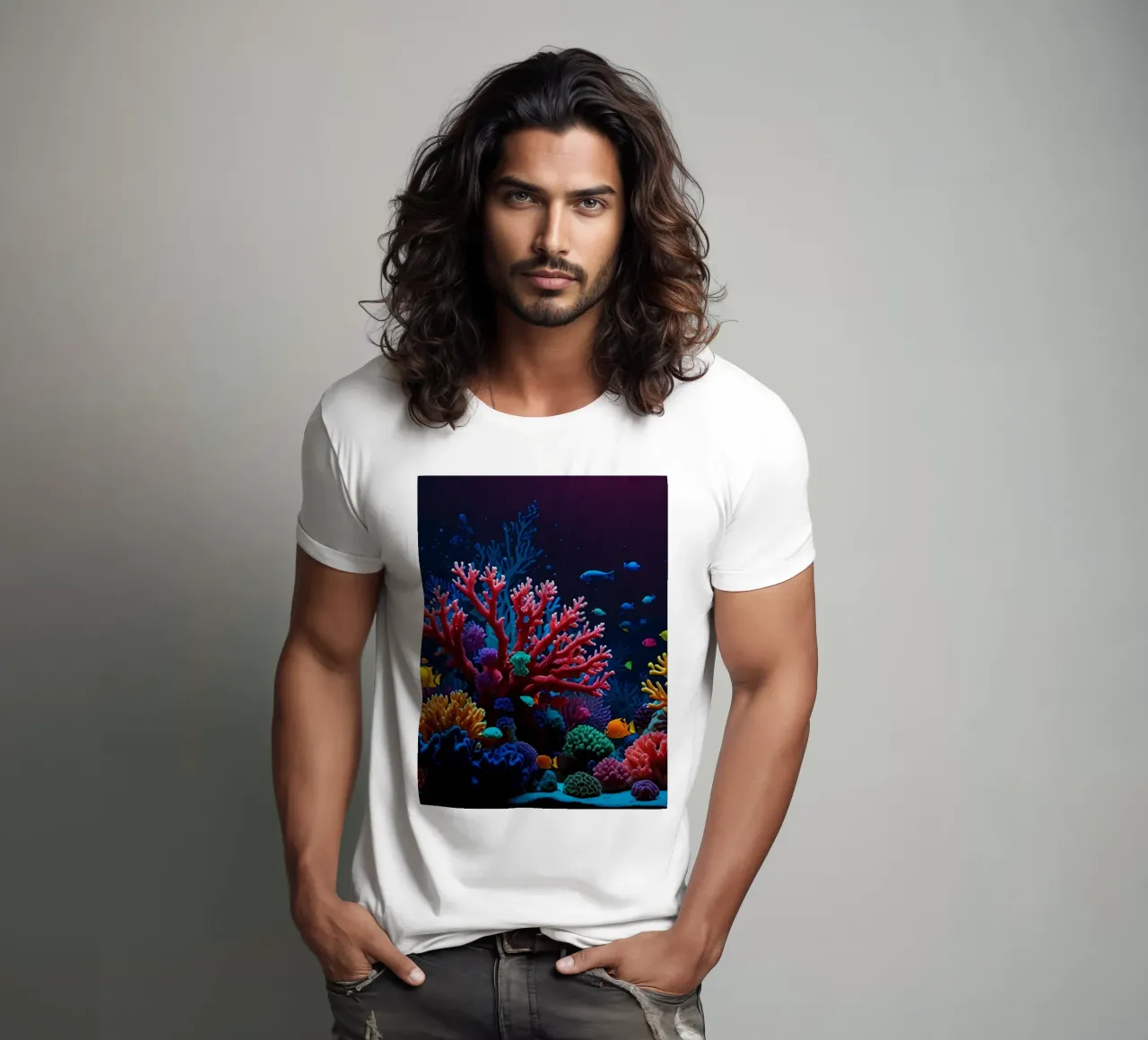 barriera corallina piena di pesci colorati in una calma atmosfera subacquea. t-shirt da DesignDoodle