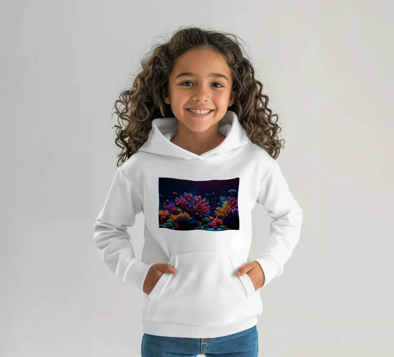 barriera corallina piena di pesci colorati in una calma atmosfera subacquea. felpa bambino con cappuccio da DesignDoodle
