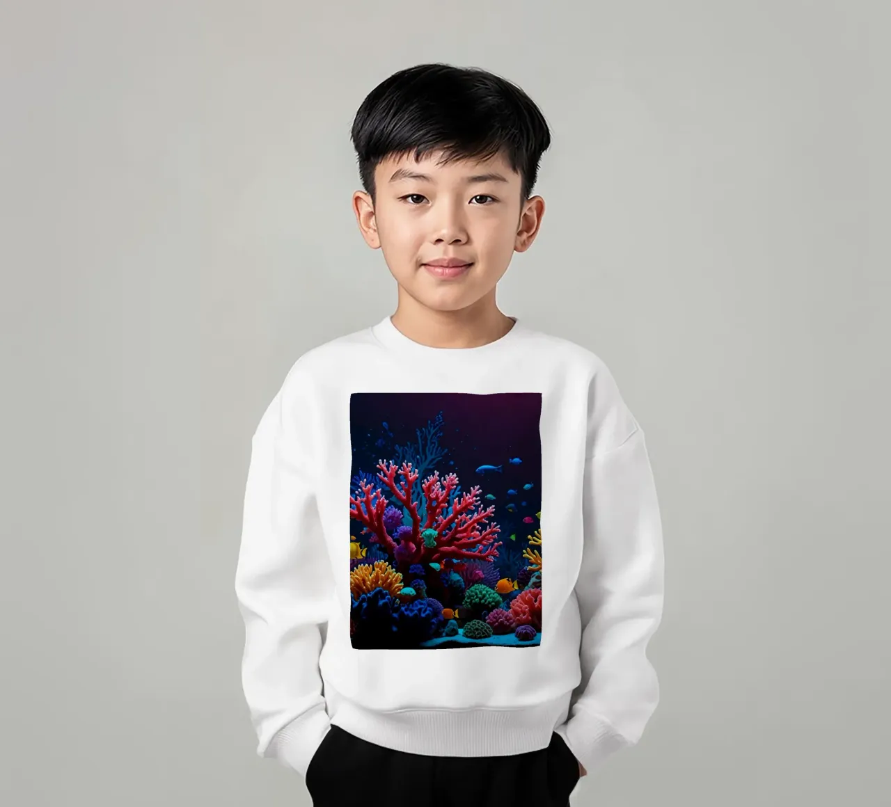 barriera corallina piena di pesci colorati in una calma atmosfera subacquea. felpa bambino da DesignDoodle