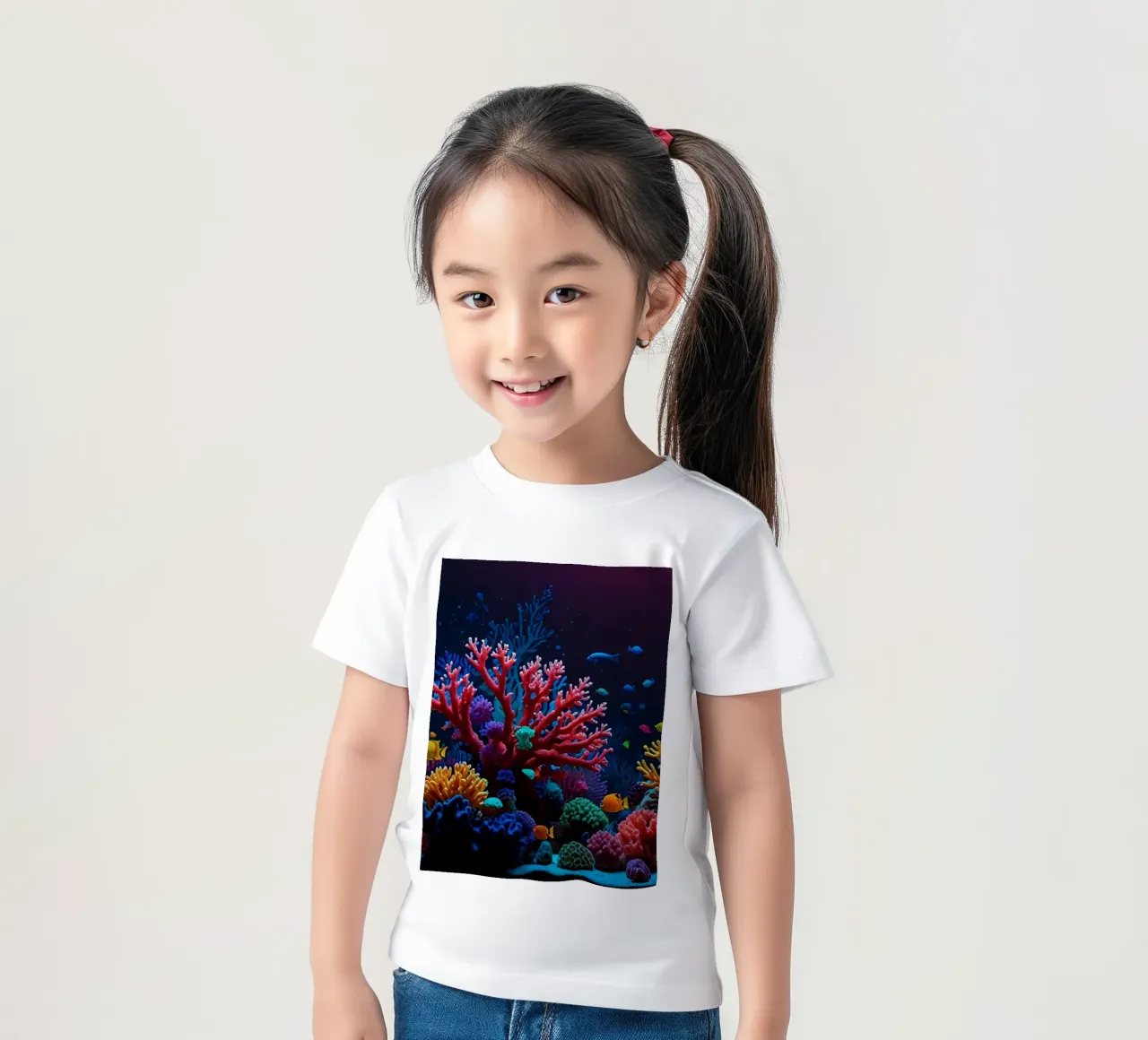 barriera corallina piena di pesci colorati in una calma atmosfera subacquea. t-shirt bambini da DesignDoodle