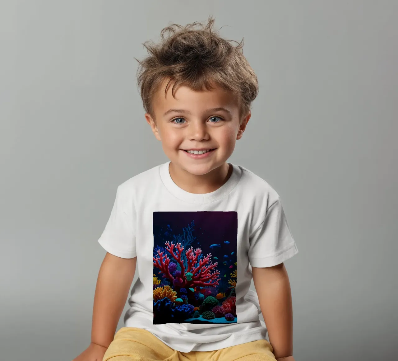 barriera corallina piena di pesci colorati in una calma atmosfera subacquea. t-shirt bambini da DesignDoodle