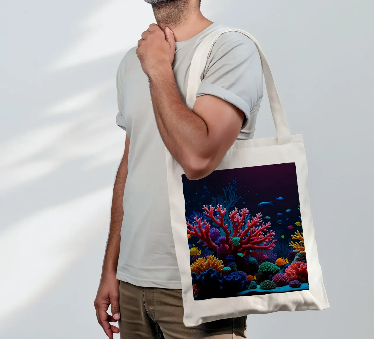 barriera corallina piena di pesci colorati in una calma atmosfera subacquea. borsa in juta da DesignDoodle