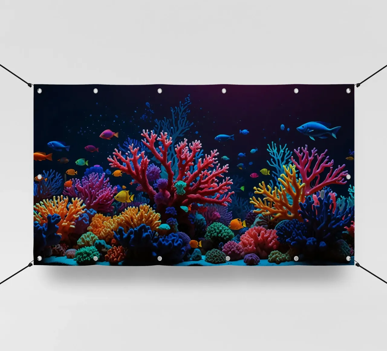 barriera corallina piena di pesci colorati in una calma atmosfera subacquea. telo in pvc da DesignDoodle