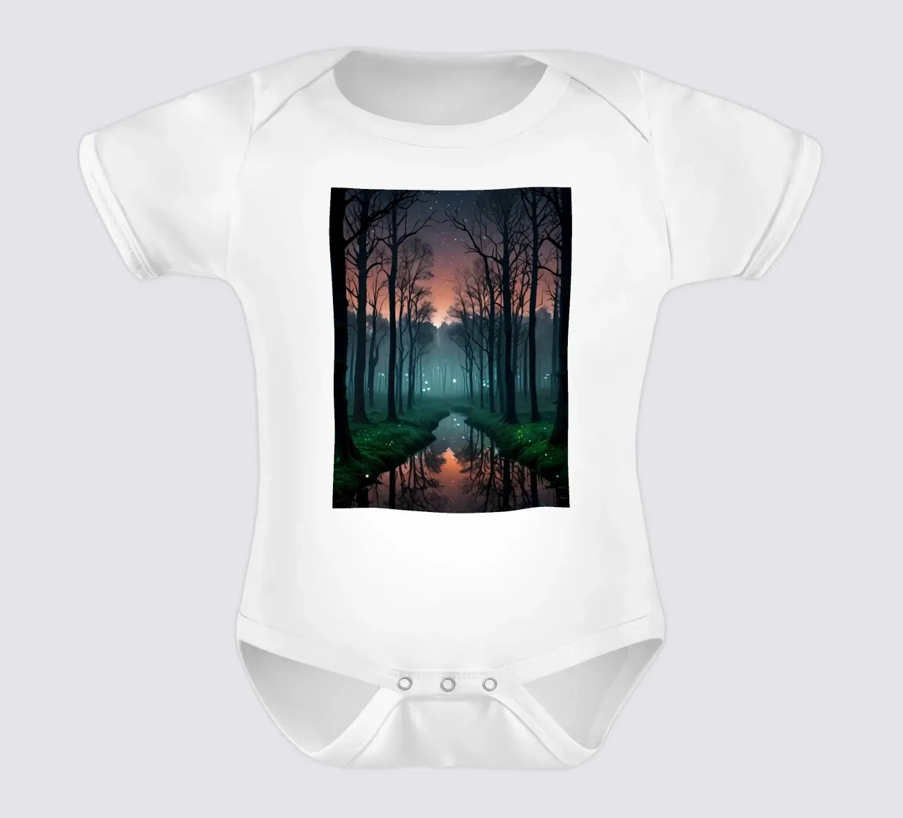 Foresta crepuscolare con corso d'acqua scintillante body neonato maniche corte da DesignDoodle