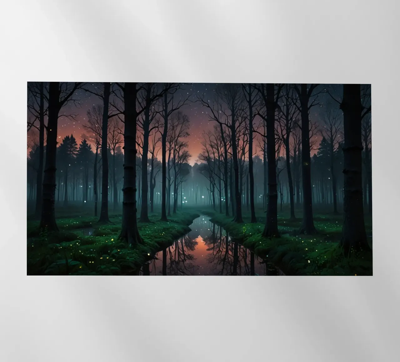 Foresta crepuscolare con corso d'acqua scintillante pellicola backlit da DesignDoodle