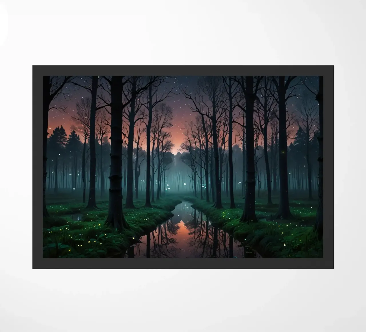 Foresta crepuscolare con corso d'acqua scintillante zerbino da DesignDoodle