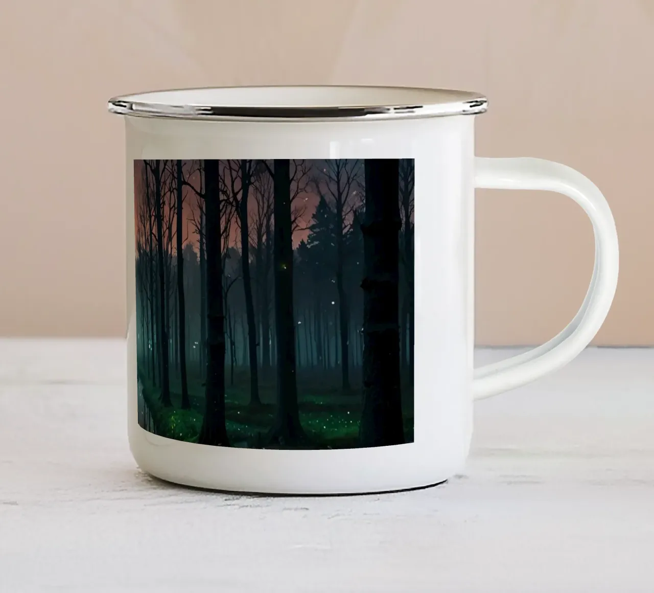 Foresta crepuscolare con corso d'acqua scintillante tazza in smalto da DesignDoodle