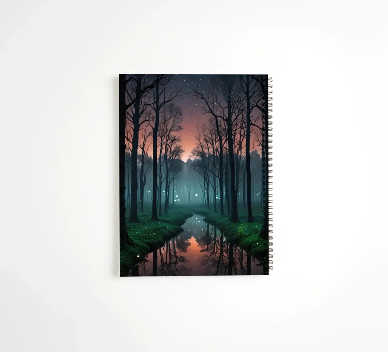 Twilight forest with shimmering waterway spiral notebook by DesignDoodle