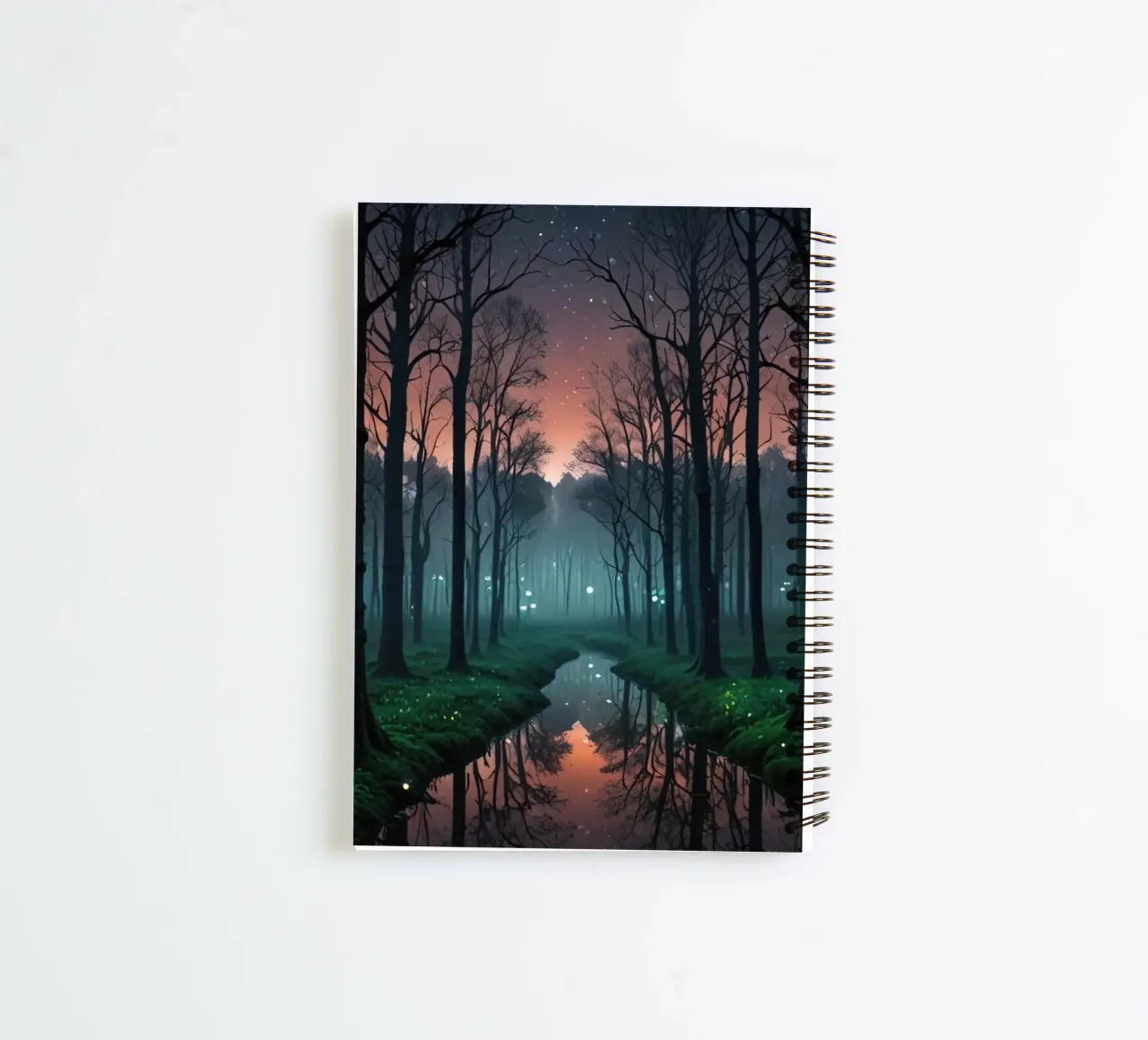 Twilight forest with shimmering waterway spiral notebook by DesignDoodle