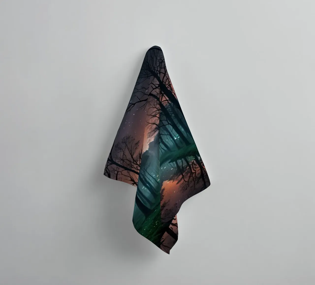 Twilight forest with shimmering waterway towel by DesignDoodle