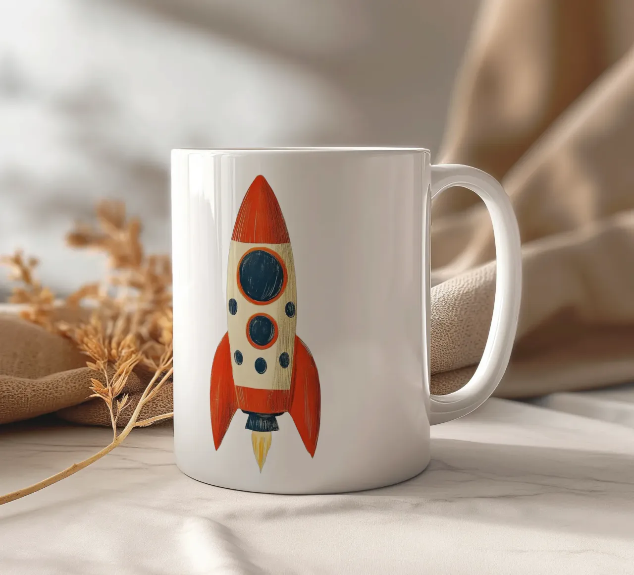 Razzo con fiamma tazza in ceramica da Curious Canvas