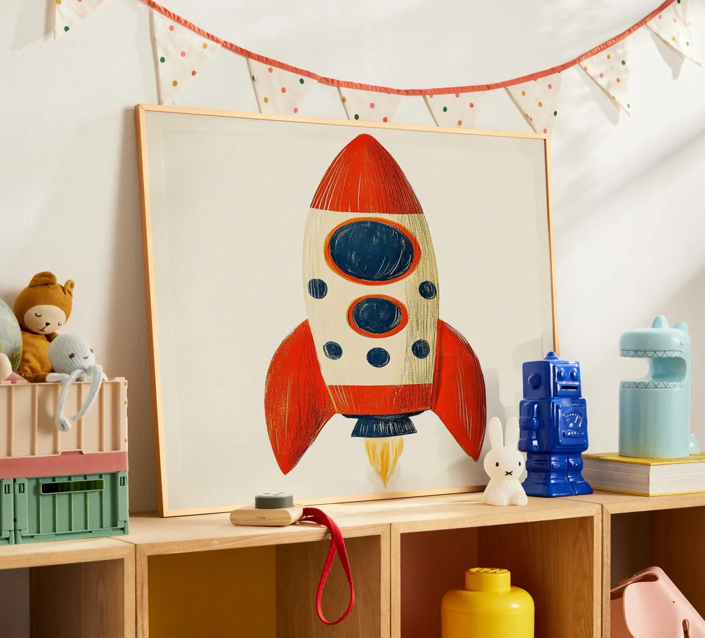 Rocket with flame poster by Curious Canvas