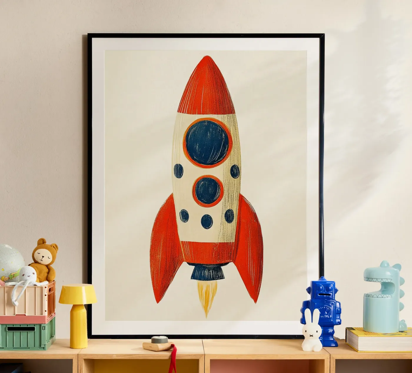 Rocket with flame poster by Curious Canvas