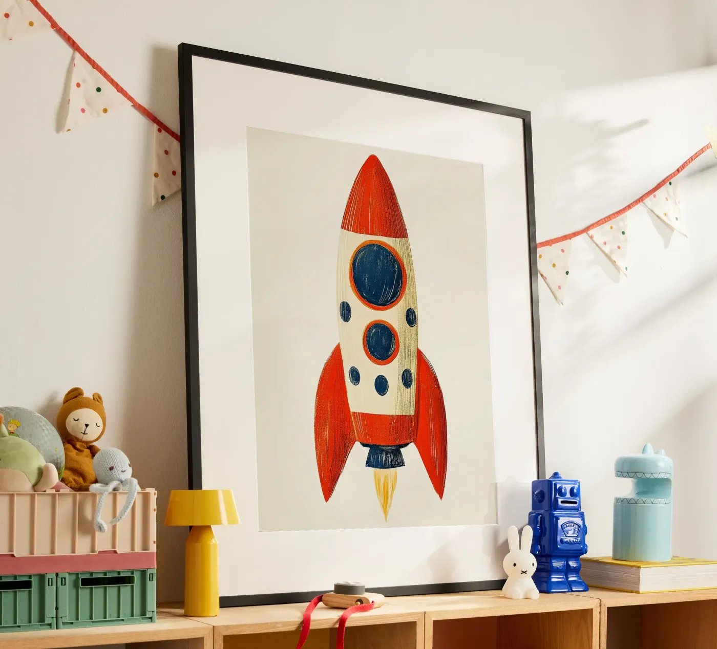Rocket with flame poster by Curious Canvas