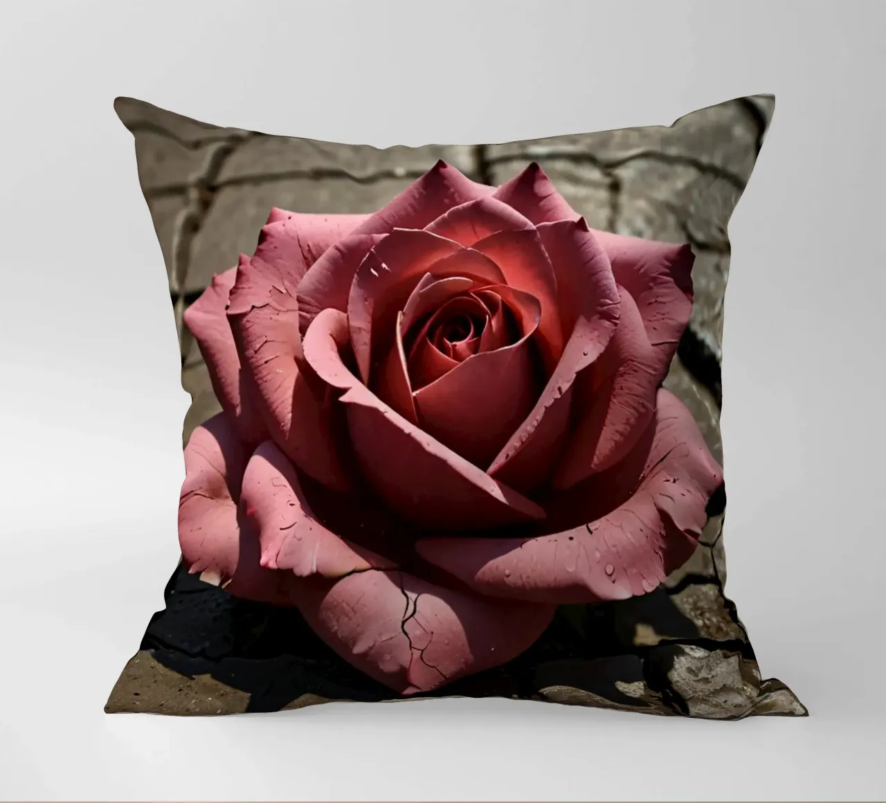 Rose ruht auf rissigem Pflaster Kissen von DesignDoodle