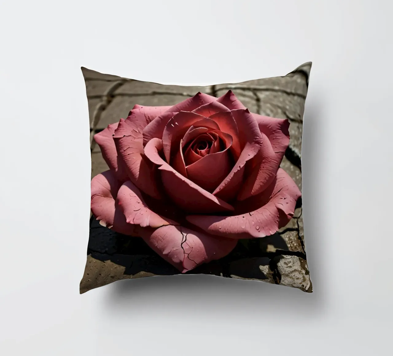 Rose ruht auf rissigem Pflaster Kissen von DesignDoodle