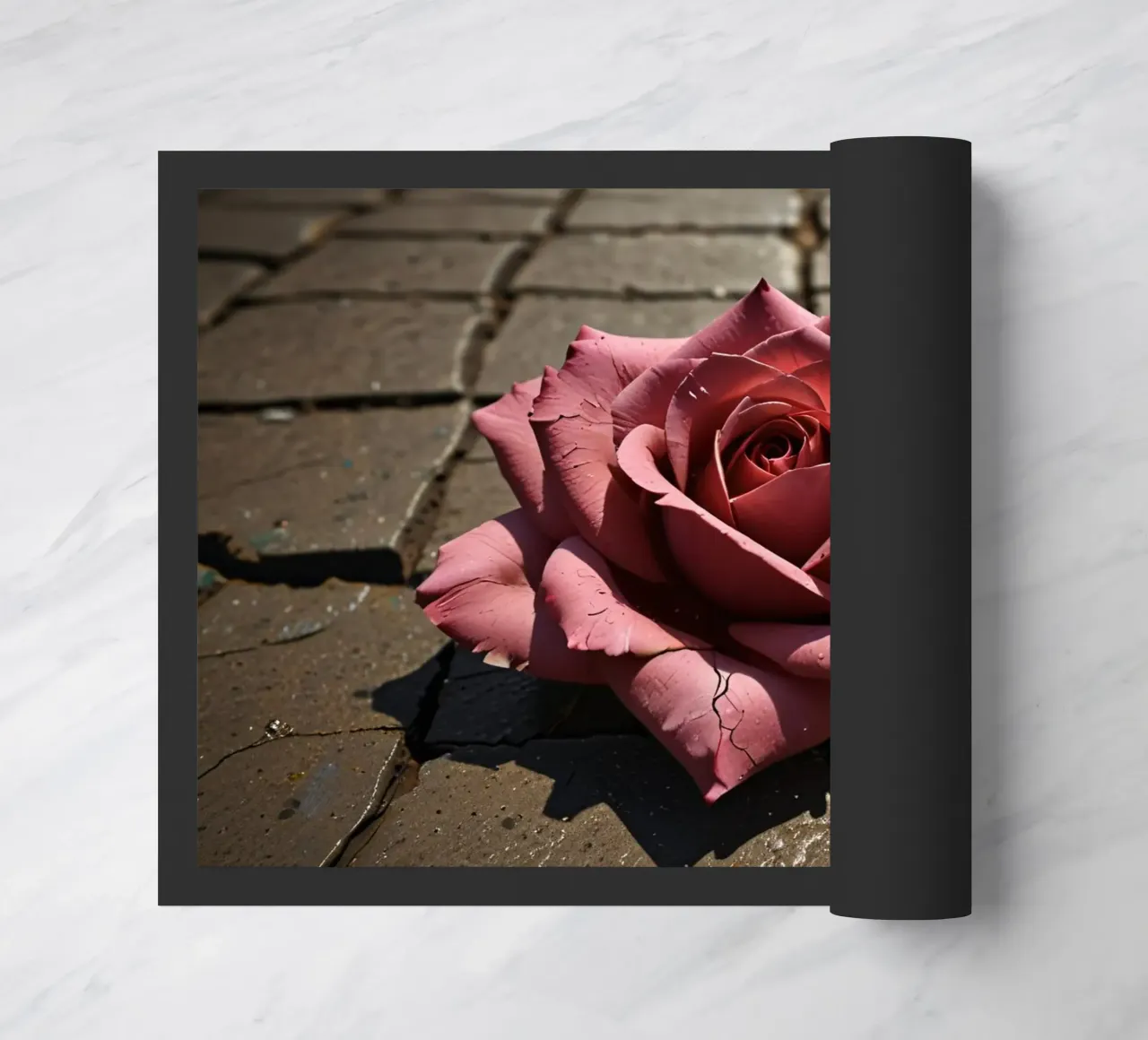 rose rests on cracked pavement doormat by DesignDoodle