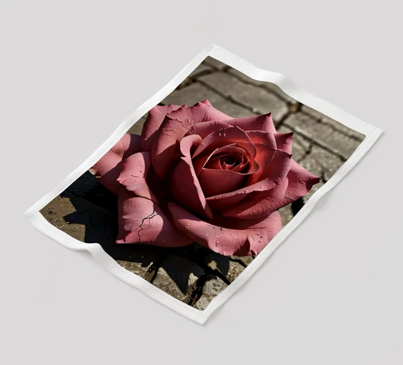 Rose ruht auf rissigem Pflaster Fleecedecke von DesignDoodle