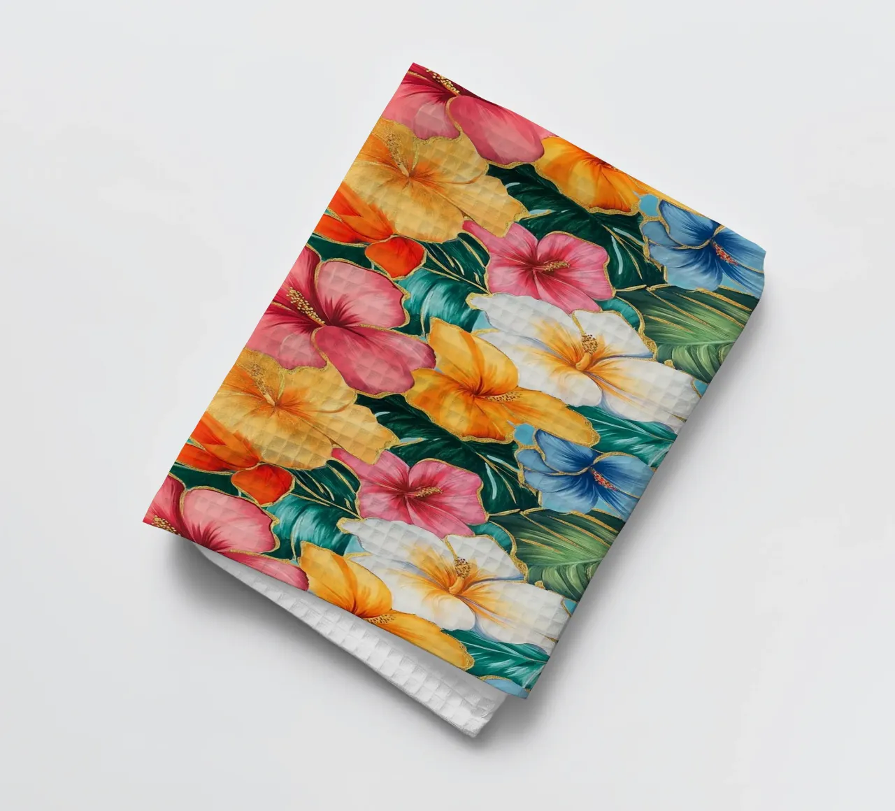 Gilded Hawaiian Flowers tea towel by Botanical Pattern House