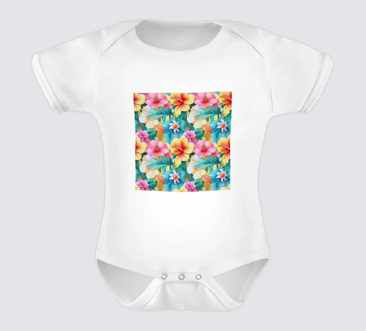 Gilded Hawaiian Flowers short-sleeve baby romper by Botanical Pattern House