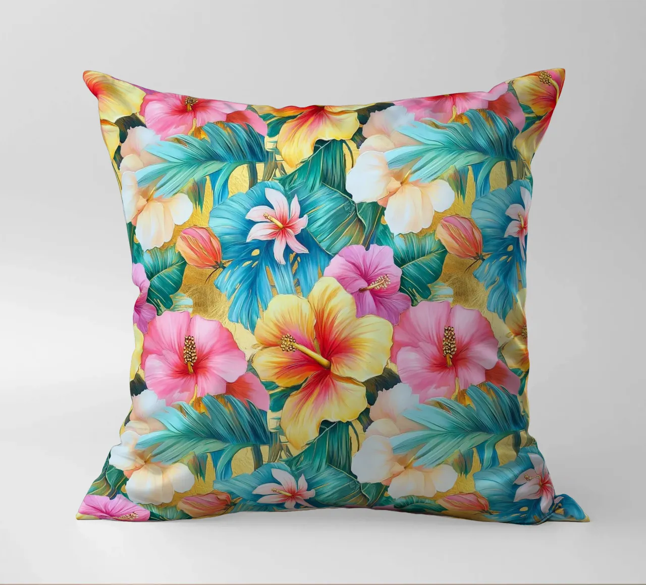 Fiori hawaiani dorati cuscino da Botanical Pattern House