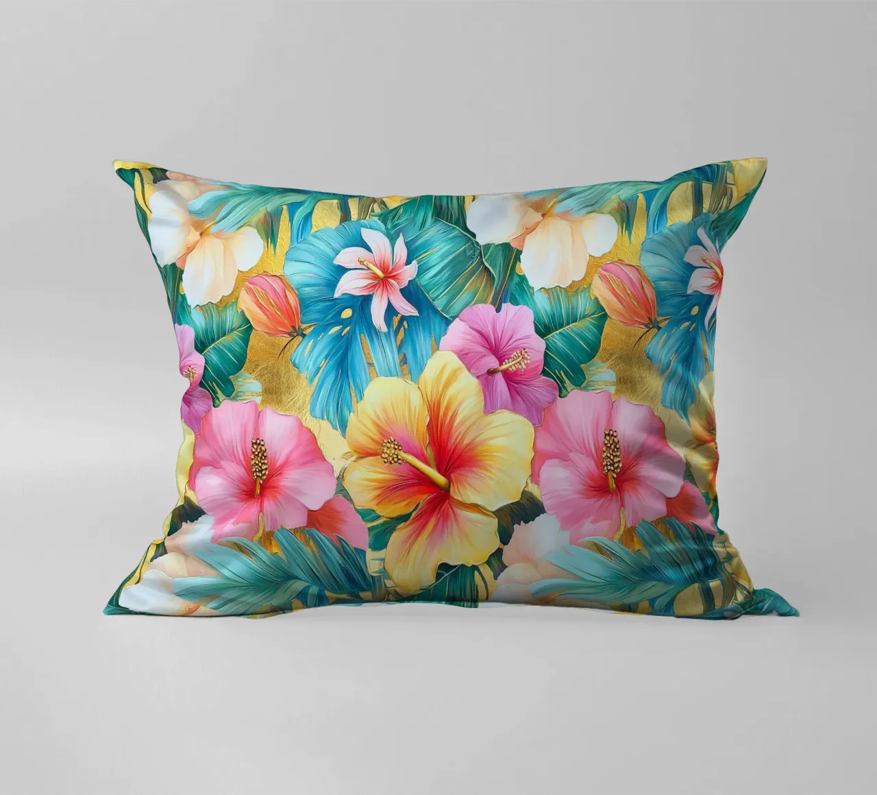 Fiori hawaiani dorati cuscino da Botanical Pattern House