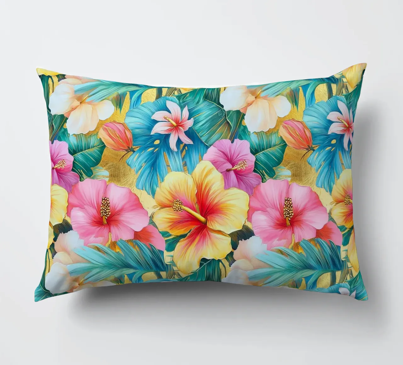 Fiori hawaiani dorati cuscino da Botanical Pattern House