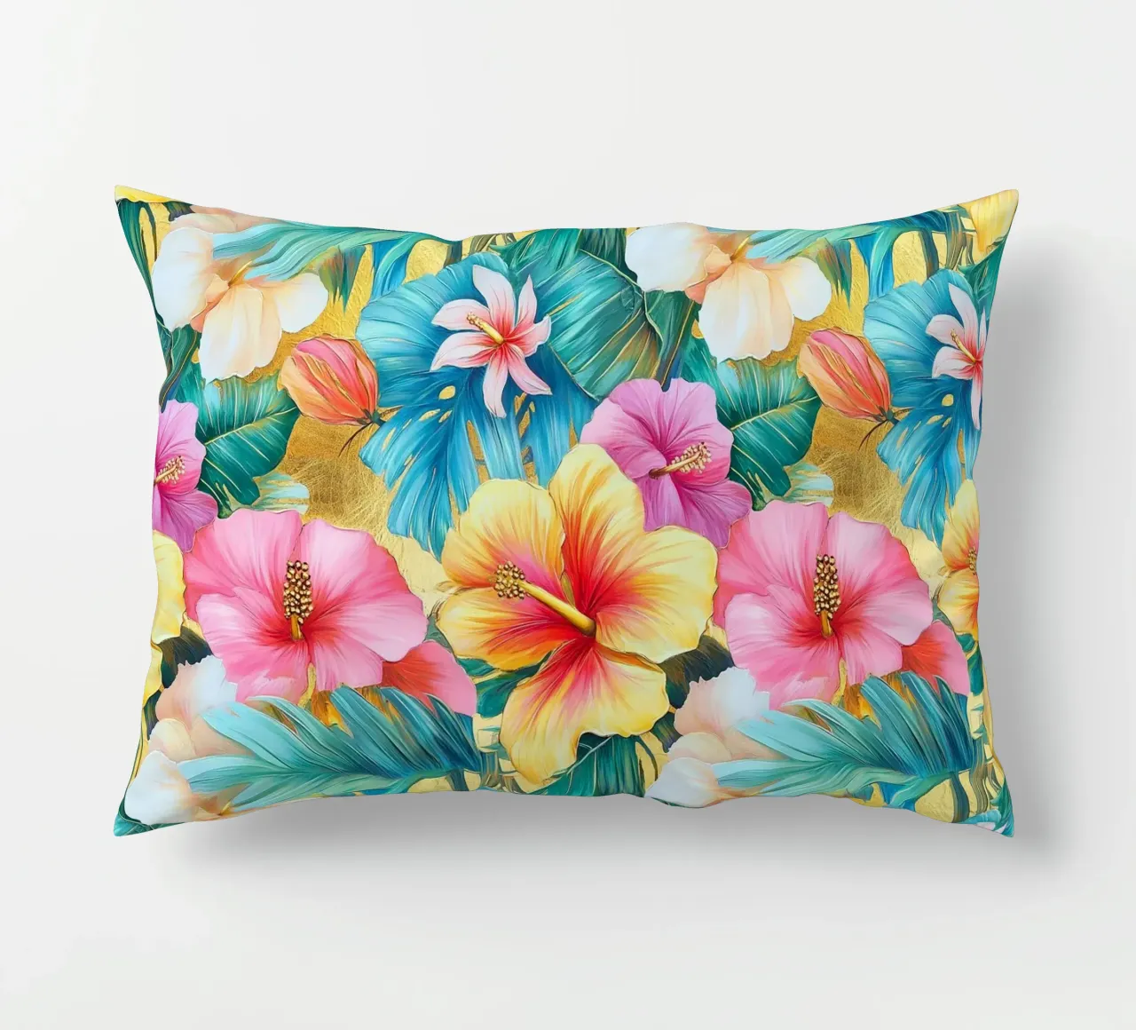 Fiori hawaiani dorati cuscino da Botanical Pattern House