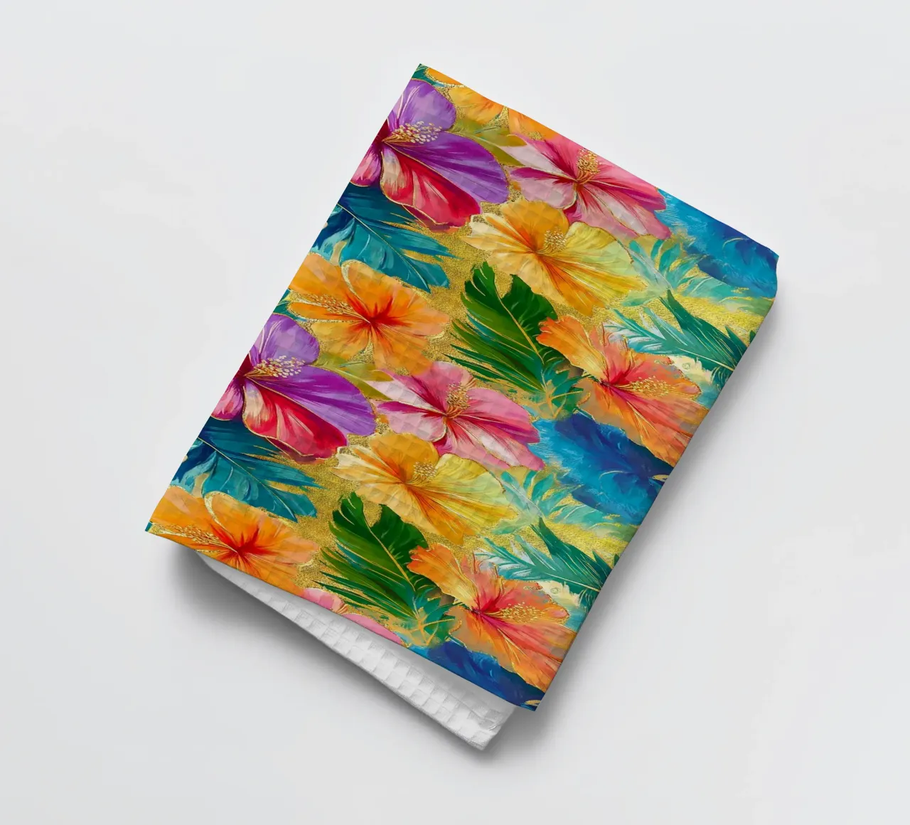 Gilded Hawaiian Flowers tea towel by Botanical Pattern House