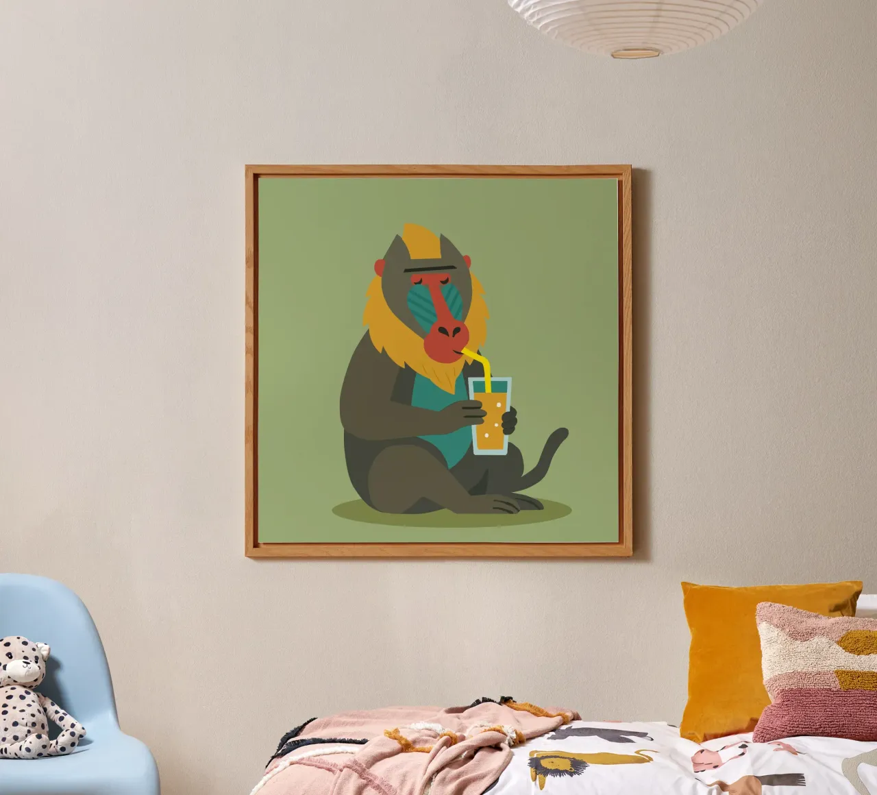 Scimmia rilassata con succo di frutta - Piacere di bere tropicale alluminio dibond da namosh