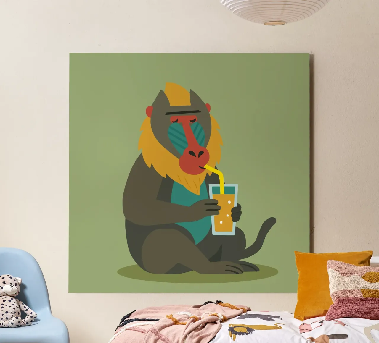 Scimmia rilassata con succo di frutta - Piacere di bere tropicale alluminio dibond da namosh