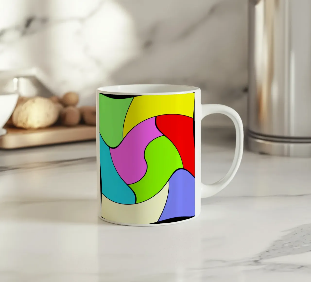 Brightly coloured surfaces in a combined, light rotary movement ceramic mug by Gürsel Yesil Digital Art