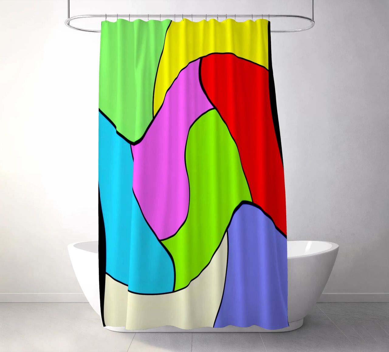 Brightly coloured surfaces in a combined, light rotary movement shower curtain by Gürsel Yesil Digital Art