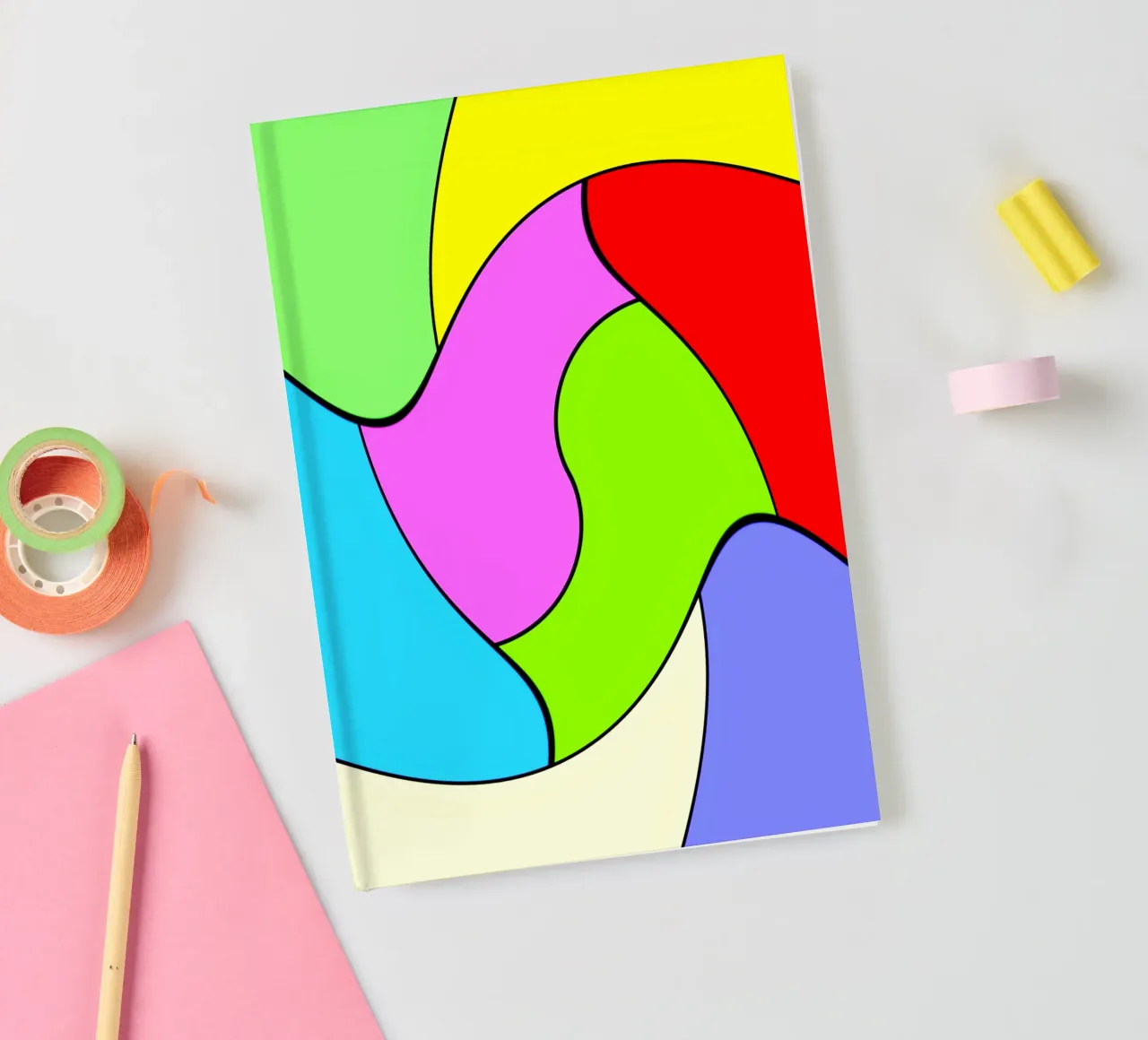 Felgekleurde oppervlakken in een gecombineerde, licht draaiende beweging notitieboek van Gürsel Yesil Digital Art