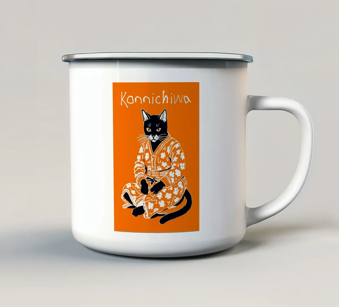 gatto con kimono tazza in smalto da John C Labut