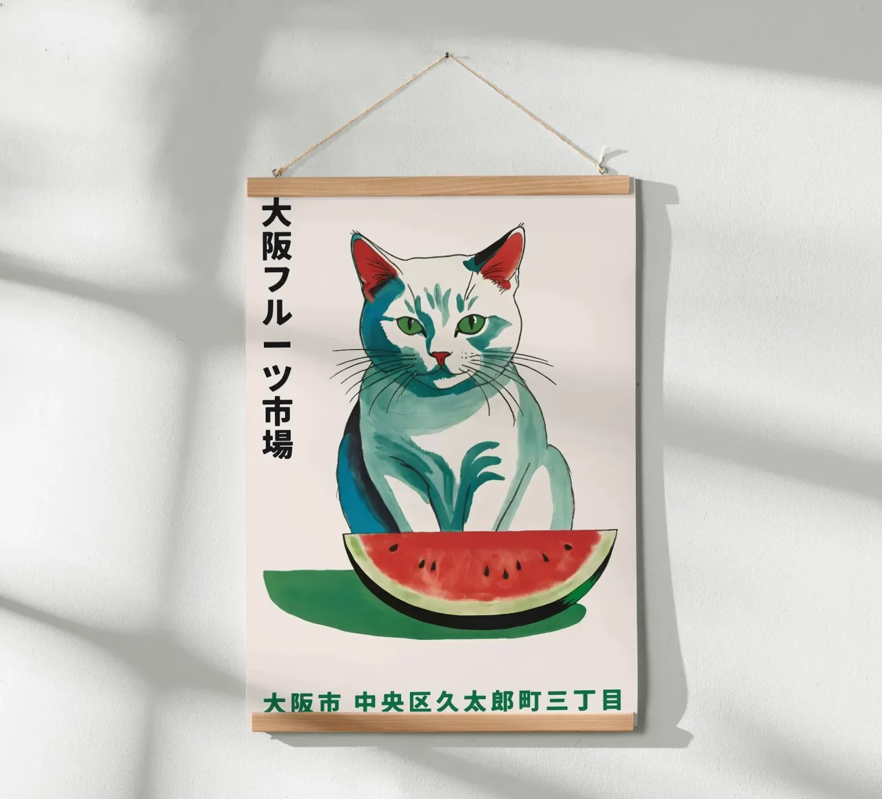 gatto anguria poster con telaio in legno da John C Labut