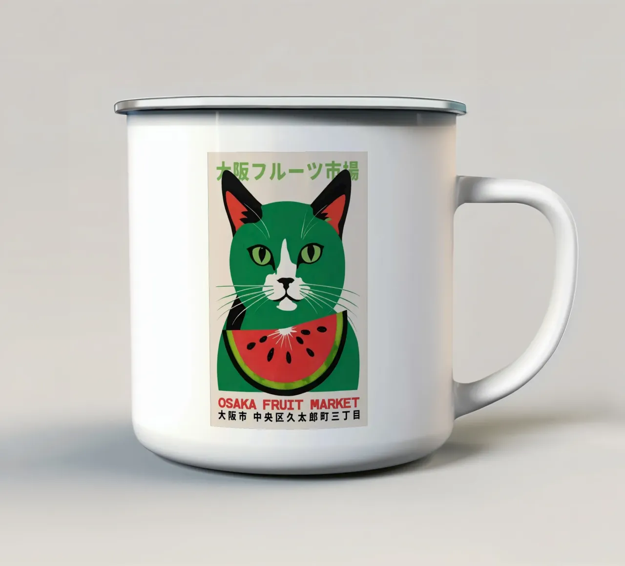 gatto anguria tazza in smalto da John C Labut