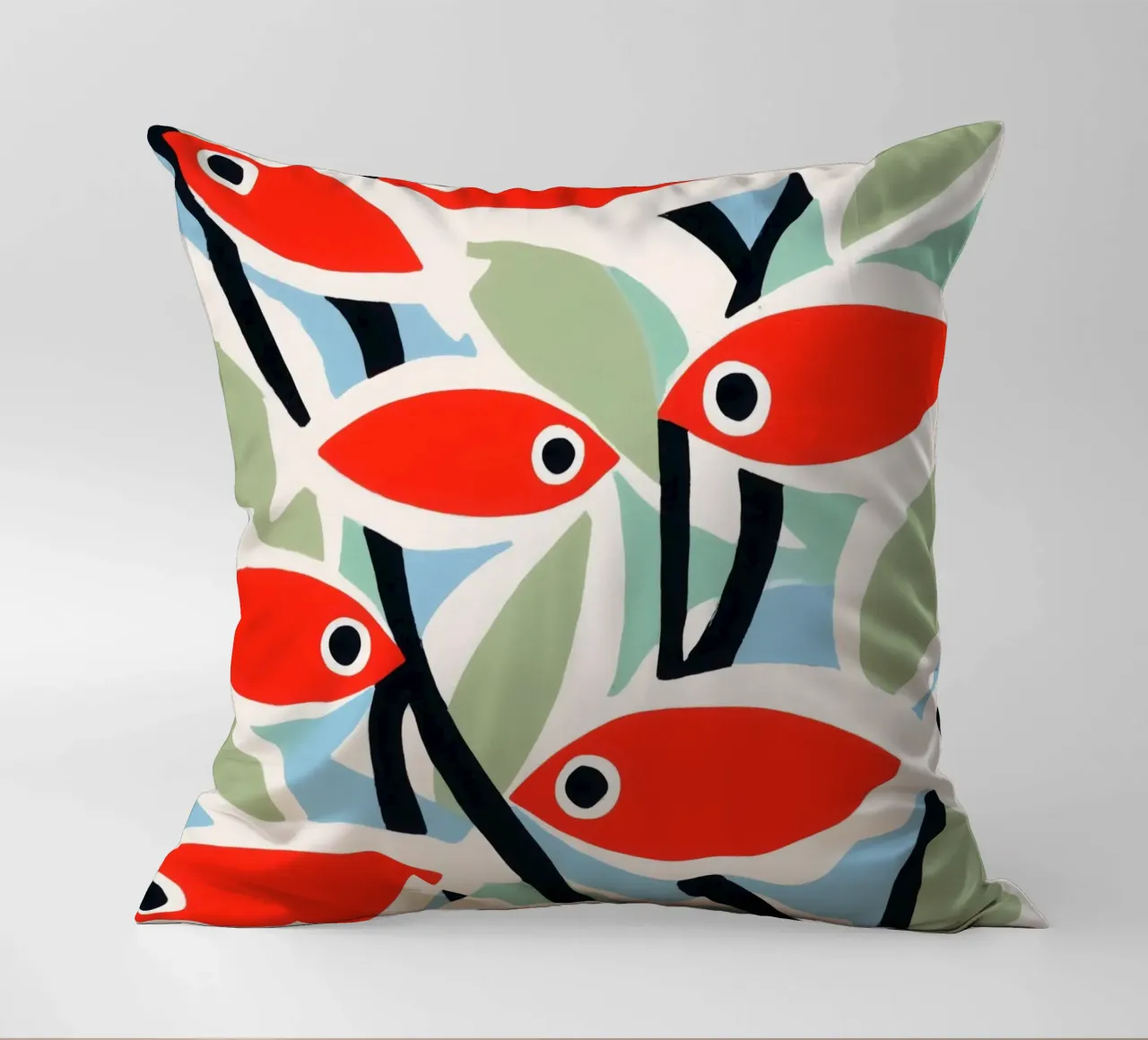 Small Red Fish | Mediterranean Maritime Pattern decorative cushion by Autofocus