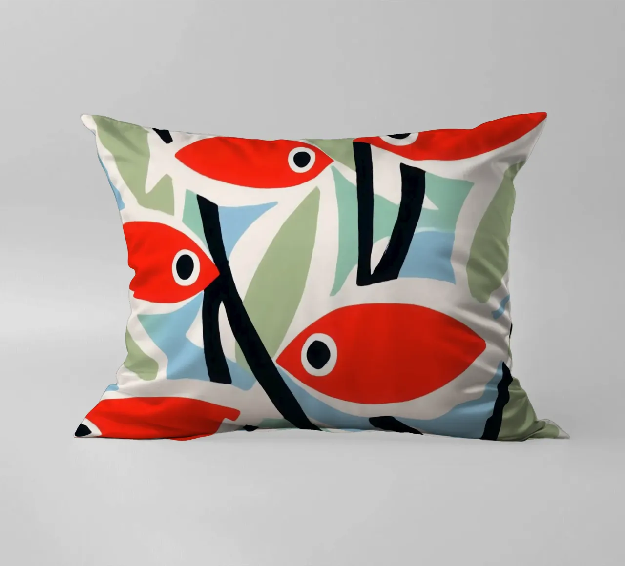 Small Red Fish | Mediterranean Maritime Pattern decorative cushion by Autofocus
