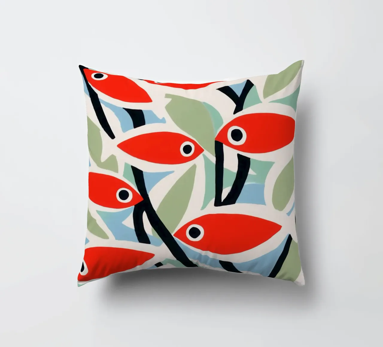 Small Red Fish | Mediterranean Maritime Pattern decorative cushion by Autofocus