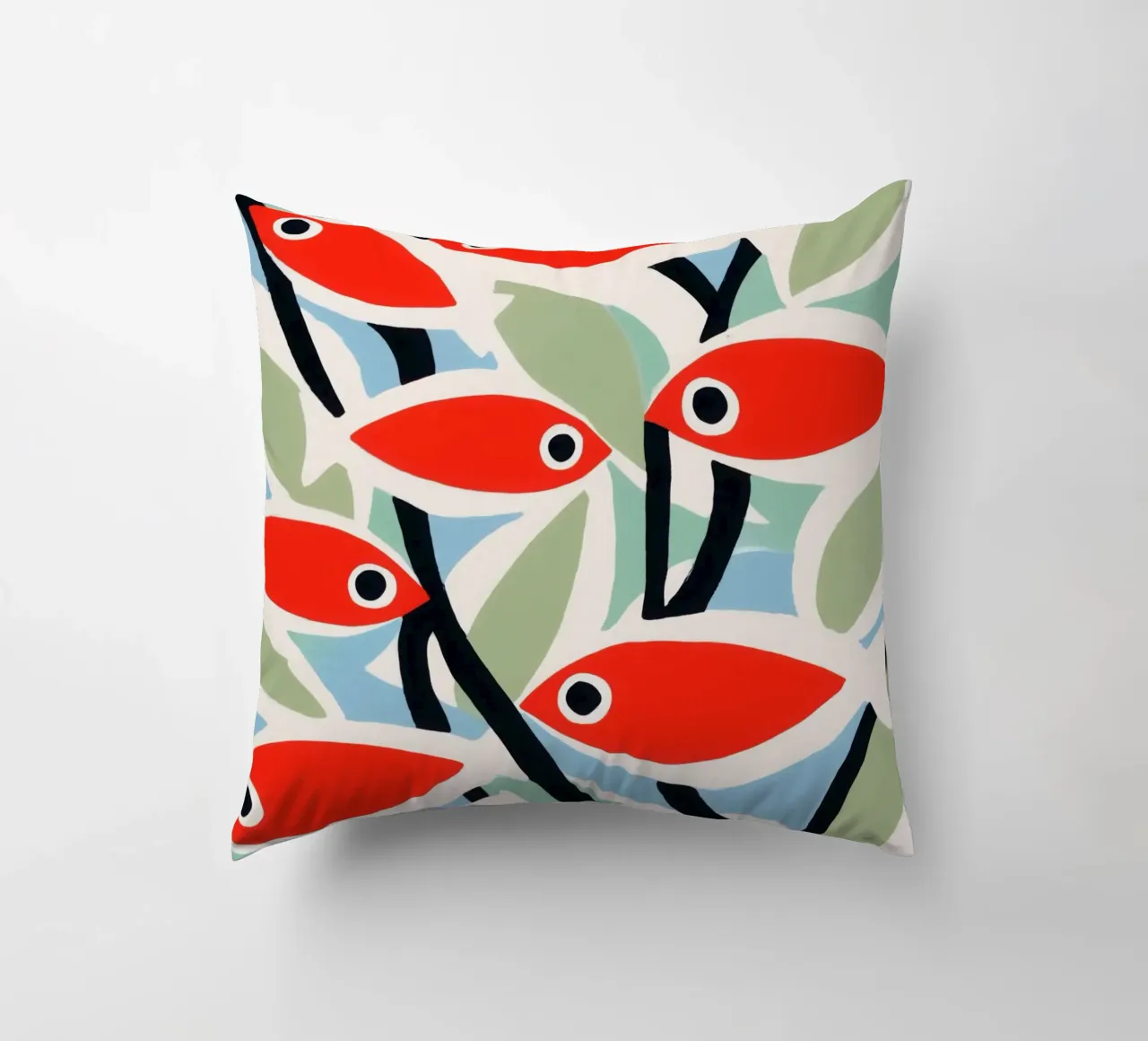 Small Red Fish | Mediterranean Maritime Pattern decorative cushion by Autofocus