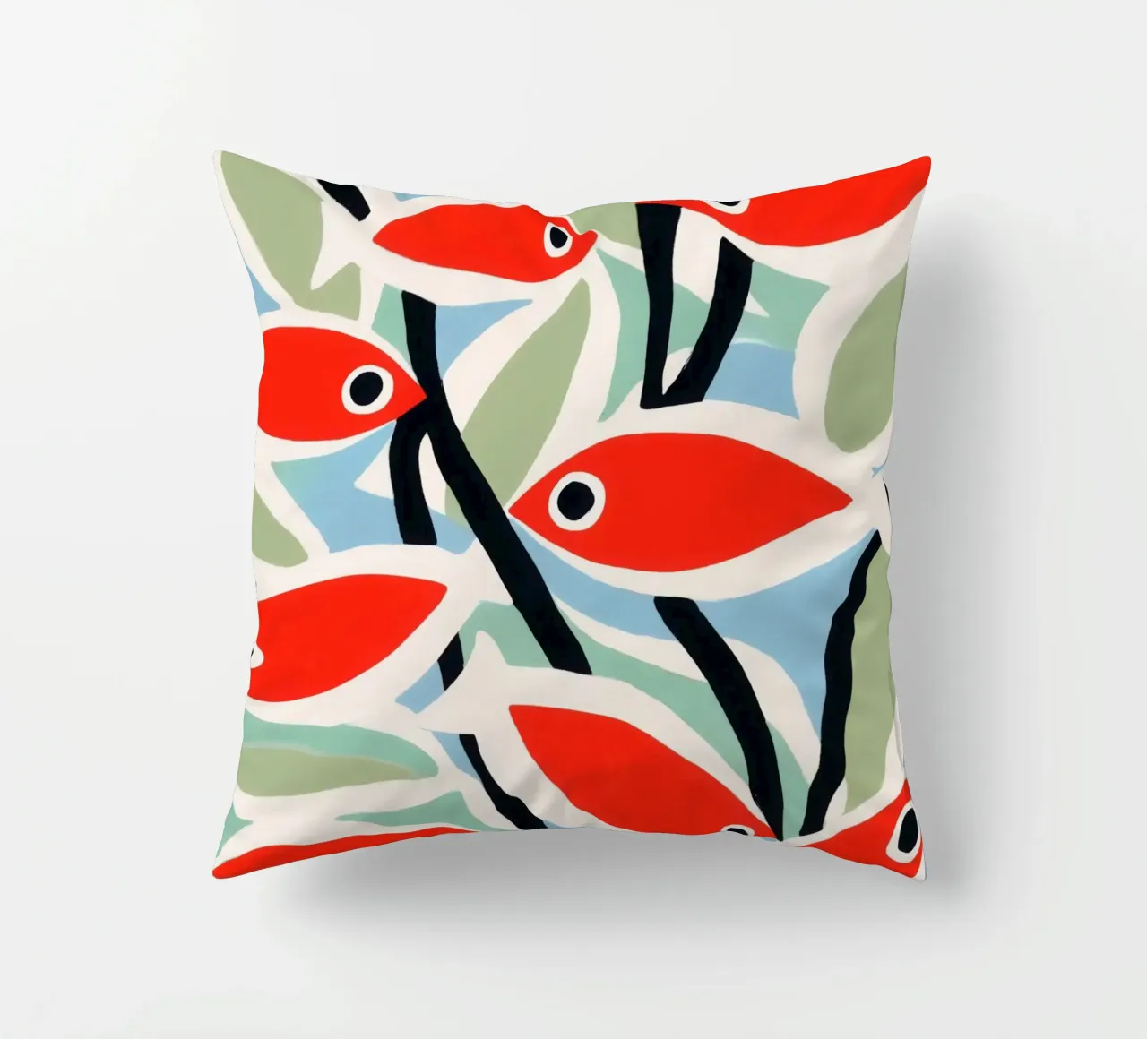 Small Red Fish | Mediterranean Maritime Pattern decorative cushion by Autofocus