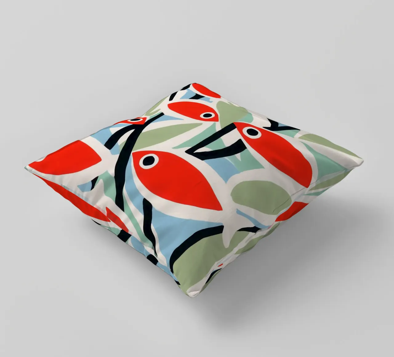 Small Red Fish | Mediterranean Maritime Pattern decorative cushion by Autofocus
