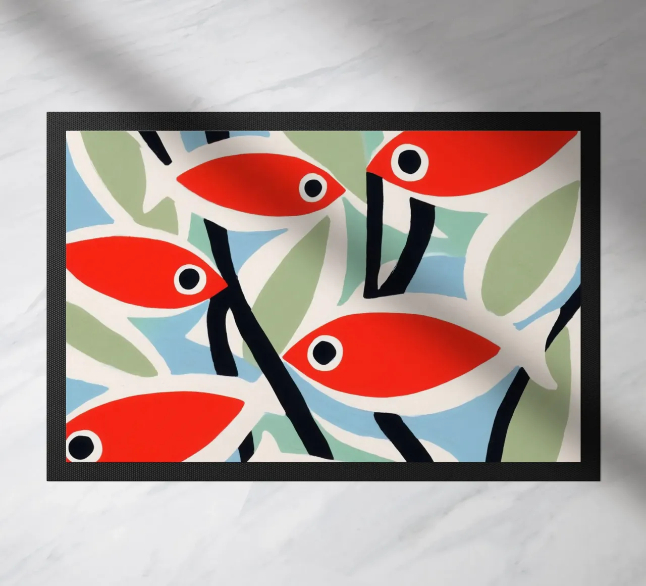 Small Red Fish | Mediterranean Maritime Pattern doormat by Autofocus