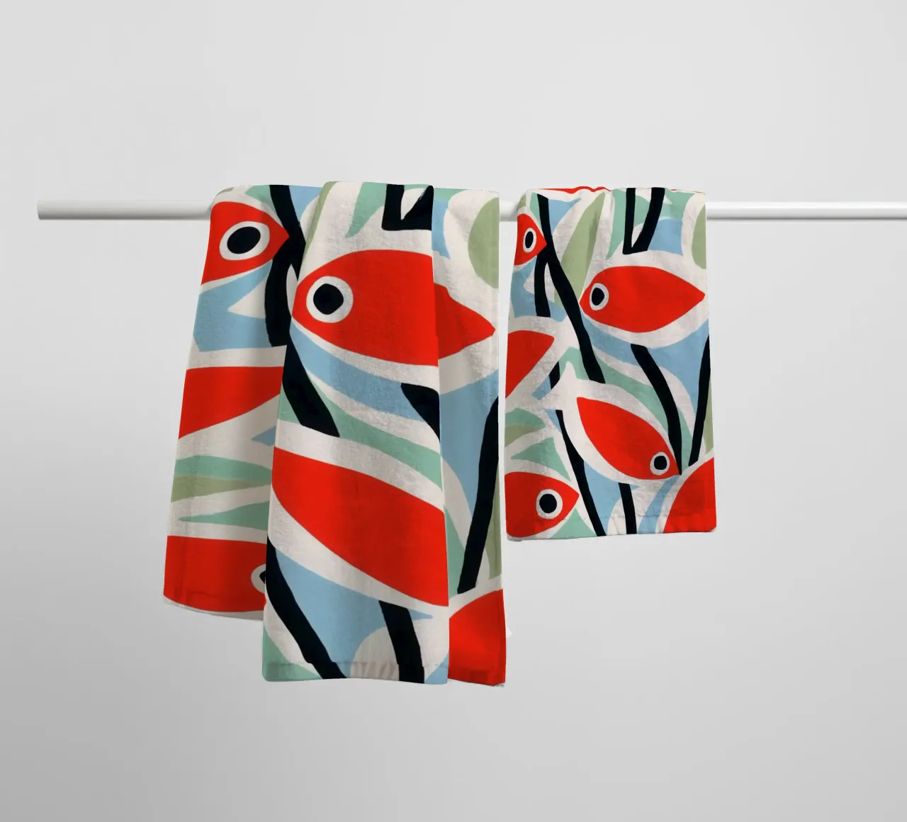 Small Red Fish | Mediterranean Maritime Pattern towel by Autofocus