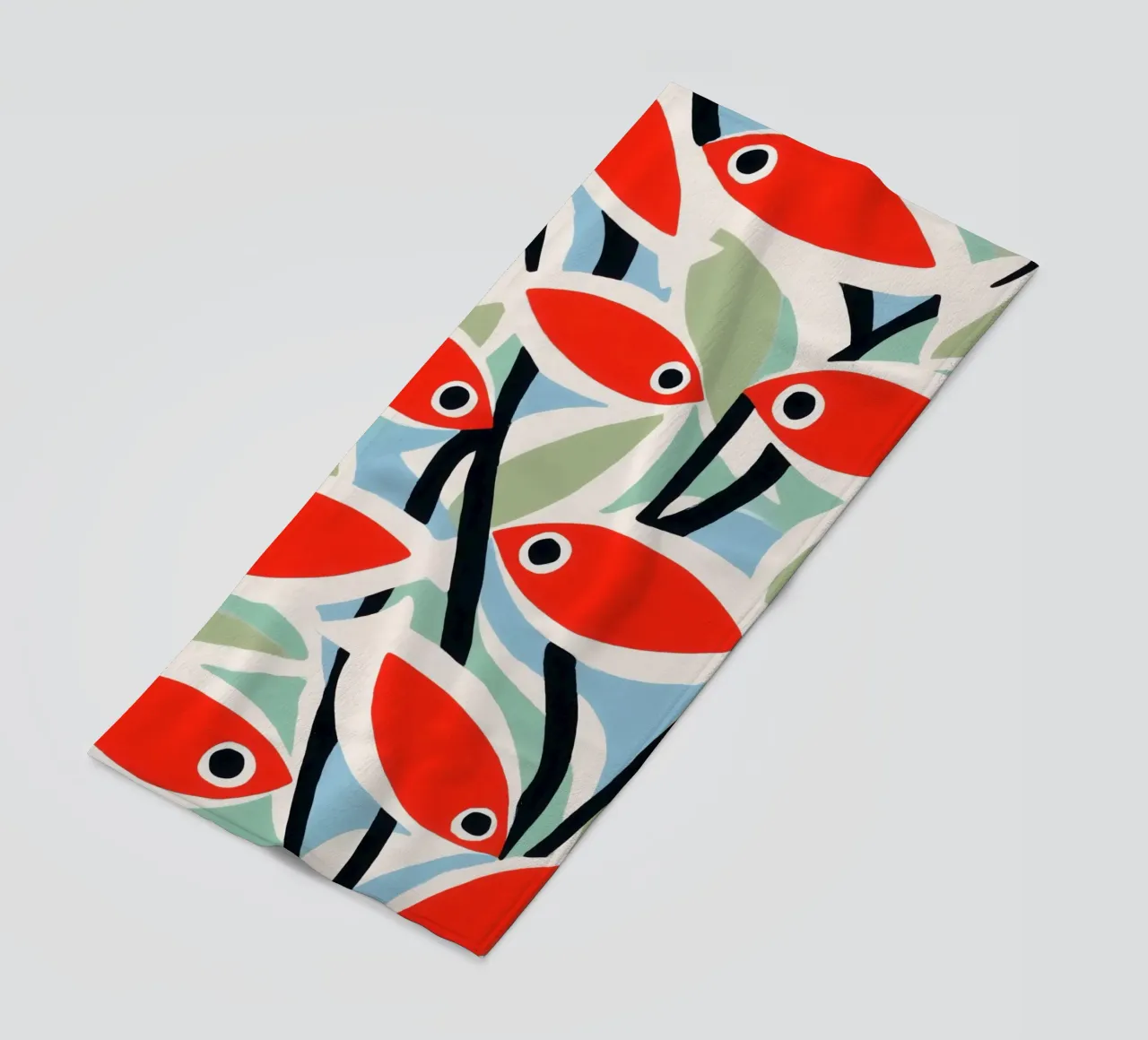 Kleine Rote Fische | Mediterranes Maritimes Muster Strandtuch von Autofocus