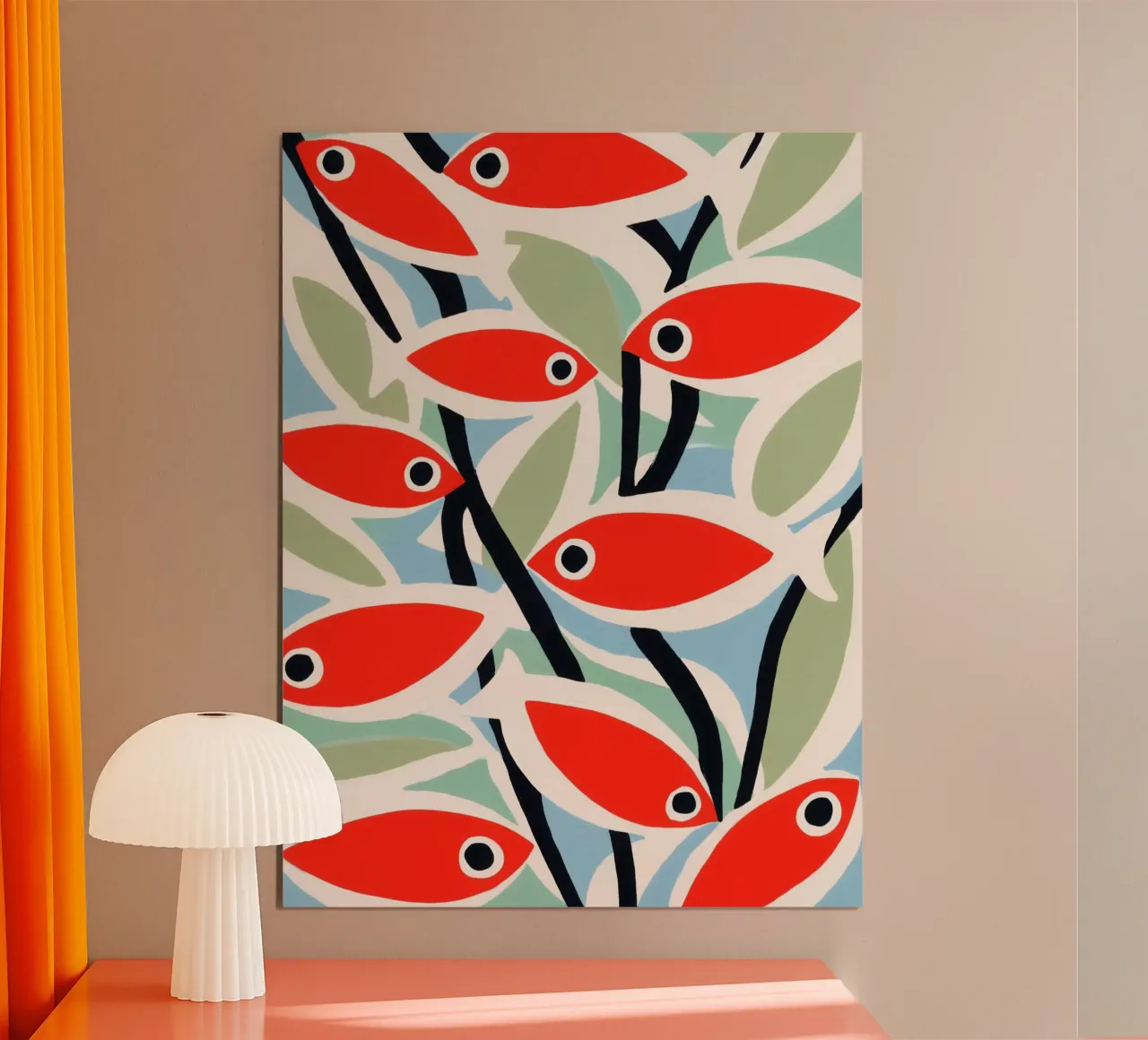 Kleine Rote Fische | Mediterranes Maritimes Muster Poster von Autofocus