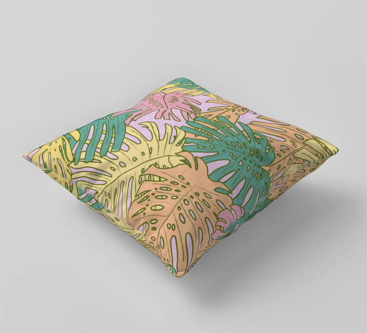 Pastel Tropical Monstera - Palm Springs Retro Lilac cuscino da susanacosta