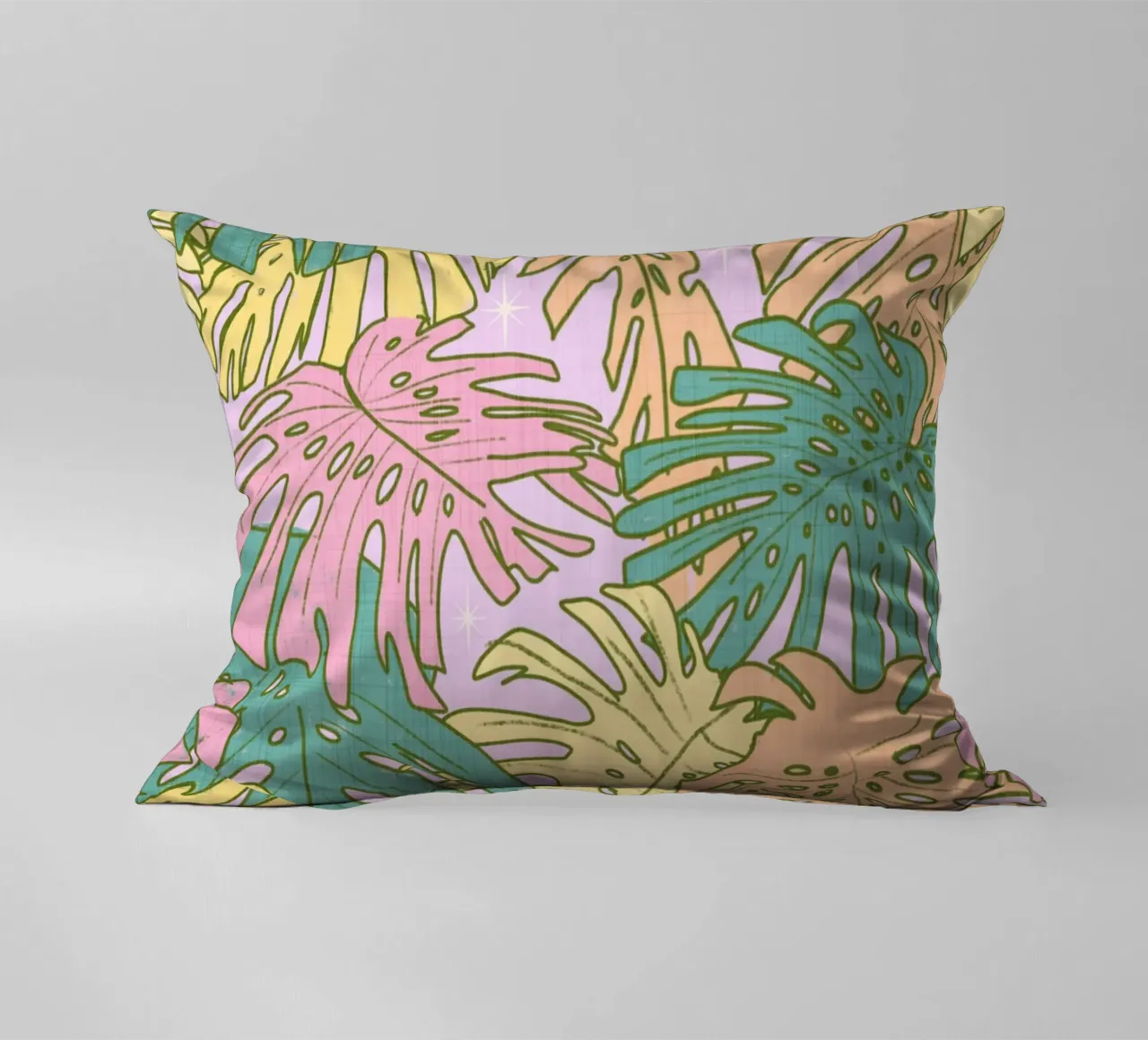 Pastel Tropical Monstera - Palm Springs Retro Lilac cuscino da susanacosta