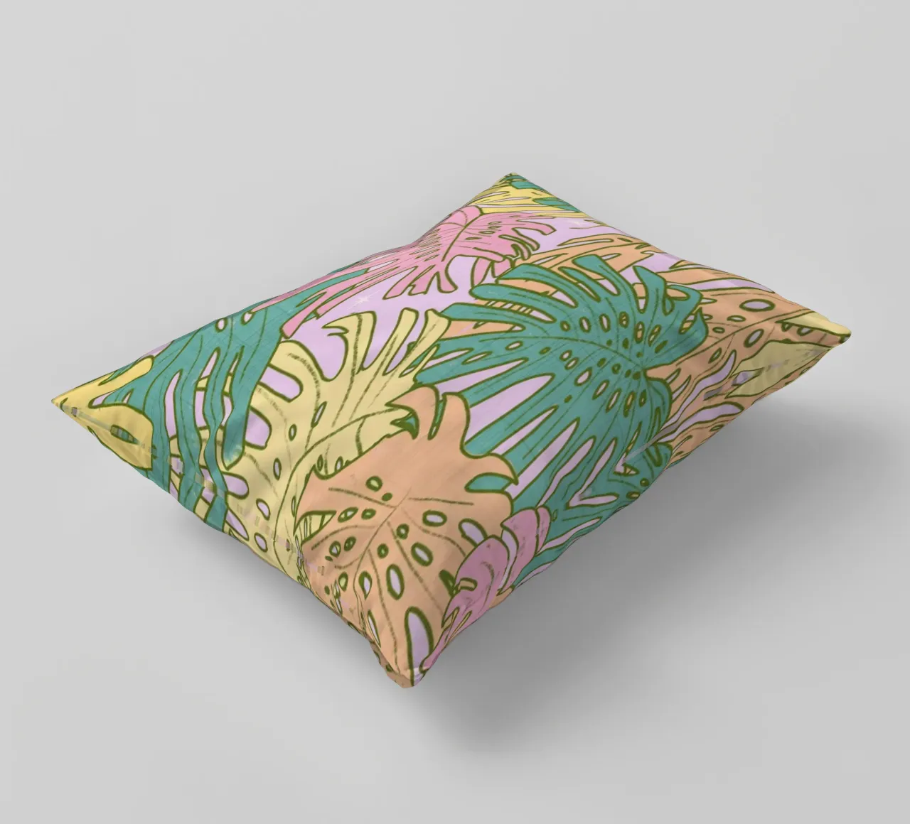 Pastel Tropical Monstera - Palm Springs Retro Lilac cuscino da susanacosta